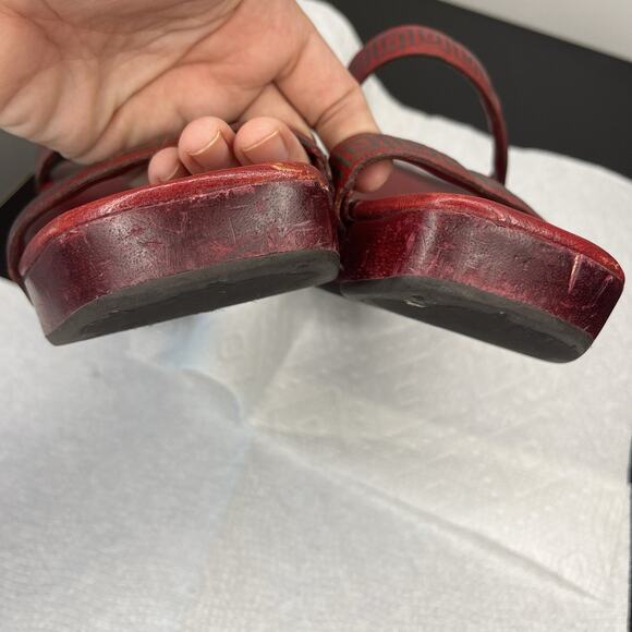 Vintage Cole Haan Sandals Size 7.5 Red Wood Platform Unique Slip On Leather Y2K - Picture 4 of 13